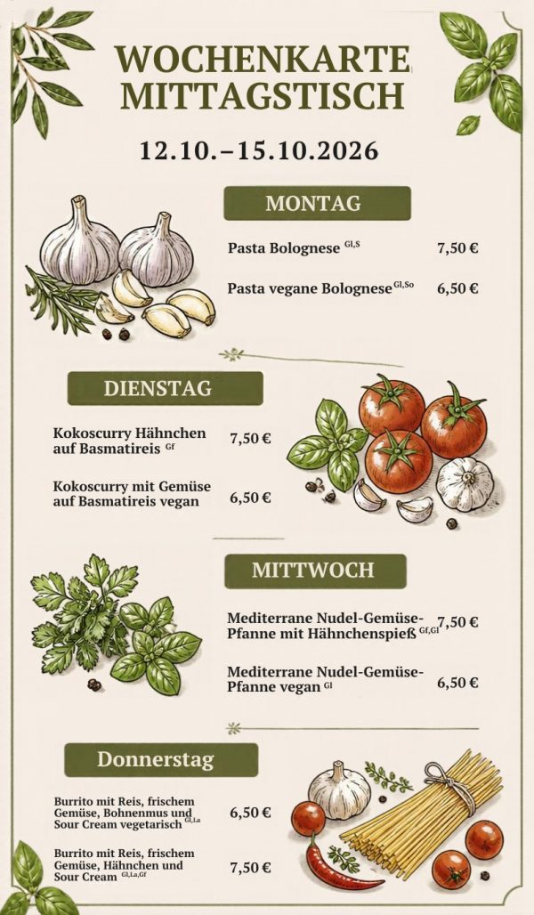 Wochenkarte 12.10.–15.10.2026